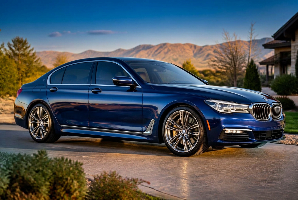 A meticulously detailed BMW with mirror-like paint finish after a professional mobile detail